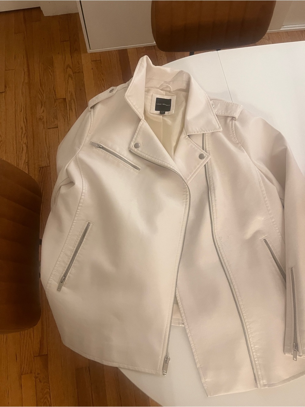 Lane Bryant Cream Moto Jacket with Silver Zippers - Picture 2 of 3